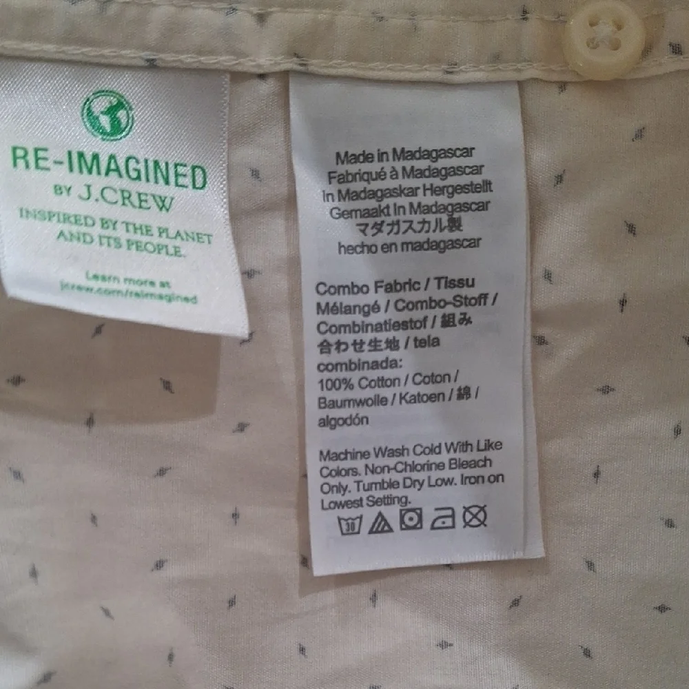 J. Crew Men's Cream Button Down Shirt with Dots Size LT